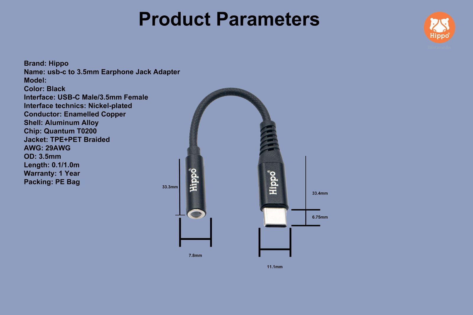 Hippo Type C To Aux 3.5mm Audio Metal Jack HPO-C21