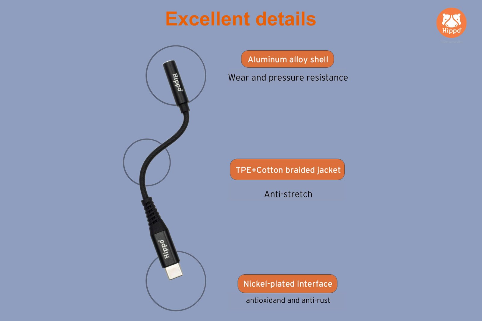 Hippo Type C To Aux 3.5mm Audio Metal Jack HPO-C21